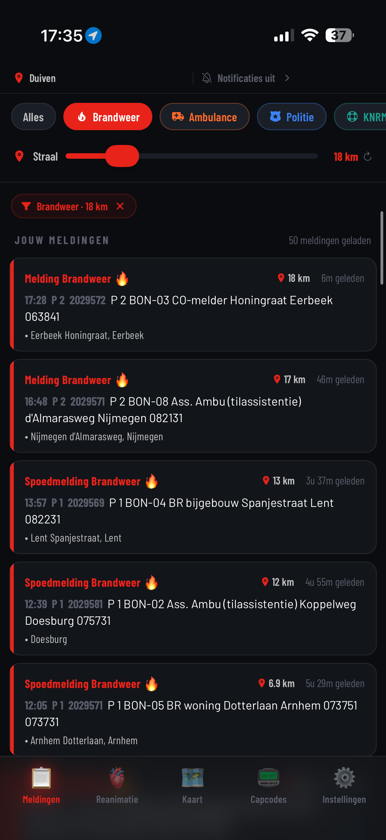 Alarmeringen P2000 — live meldingenfeed in de app